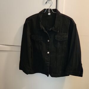 Classic Black Denim Jacket 3/4 Sleeve